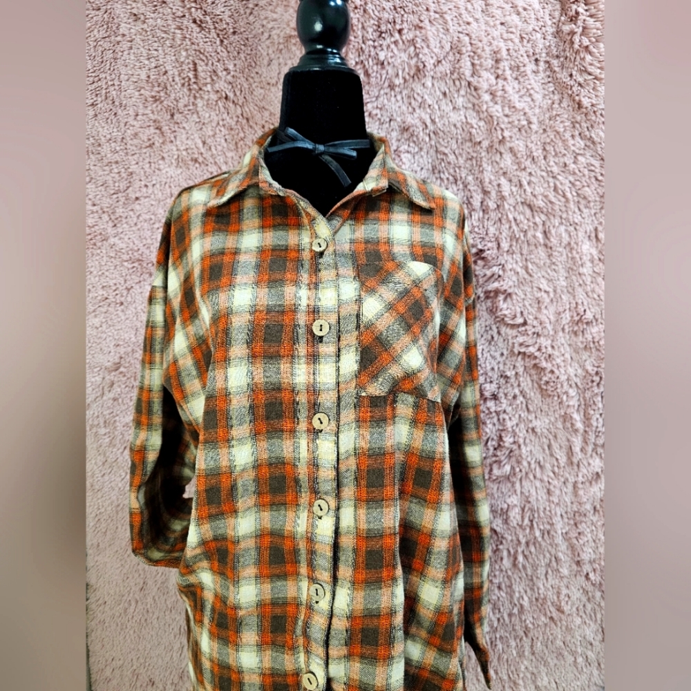 Papermoon Brown Plaid Flannel Shirt - Size S